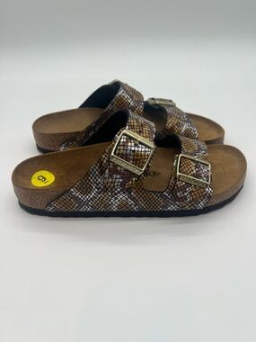 Birkenstock Arizona Shiny Python Snake Print with Gold Buckles 9